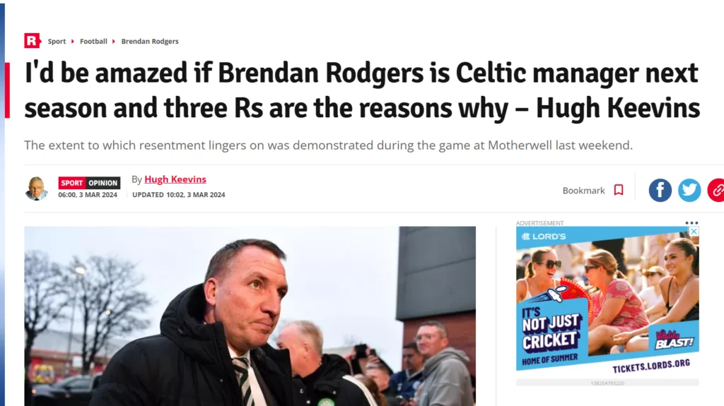 Hugh Keevins, Celtic, Brendan Rodgers