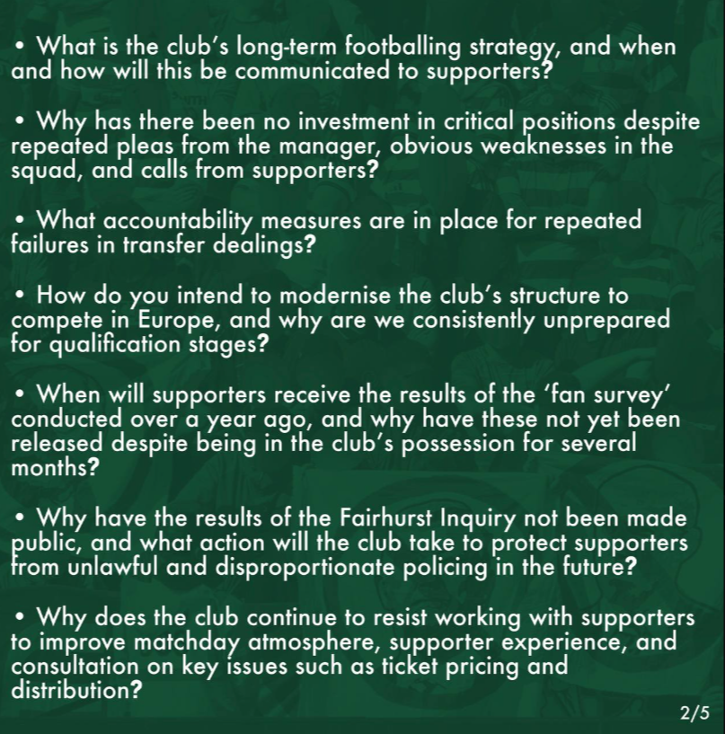 Green Brigade, Celtic, Open Letter