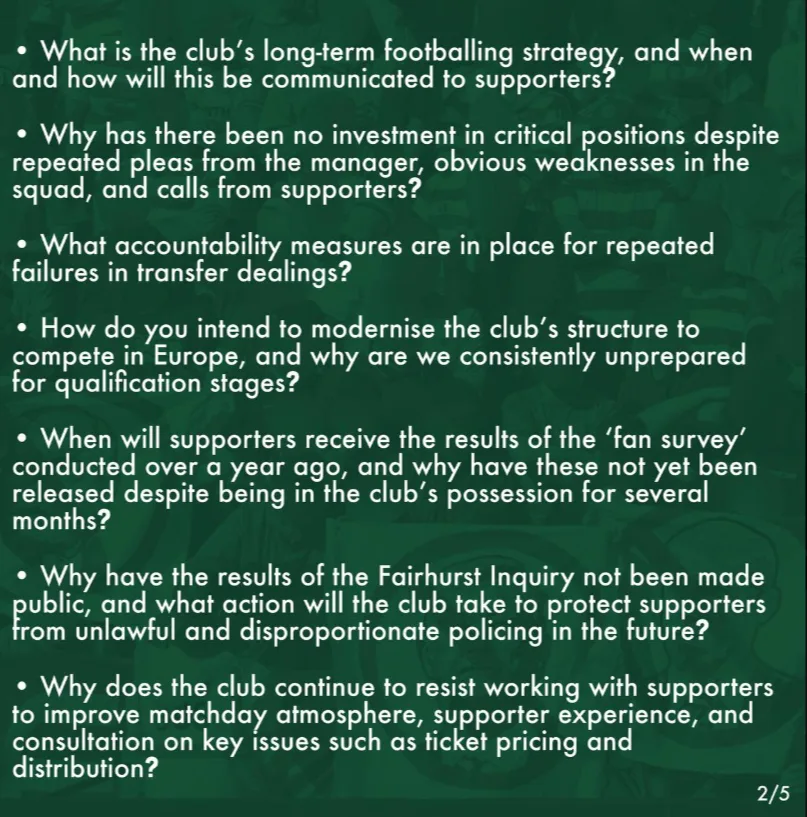 Green Brigade, Celtic, Open Letter