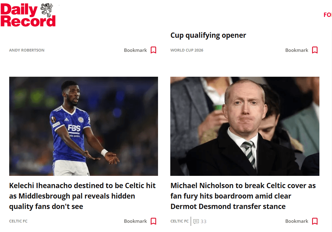 Michael Nicholson, Record, Celtic