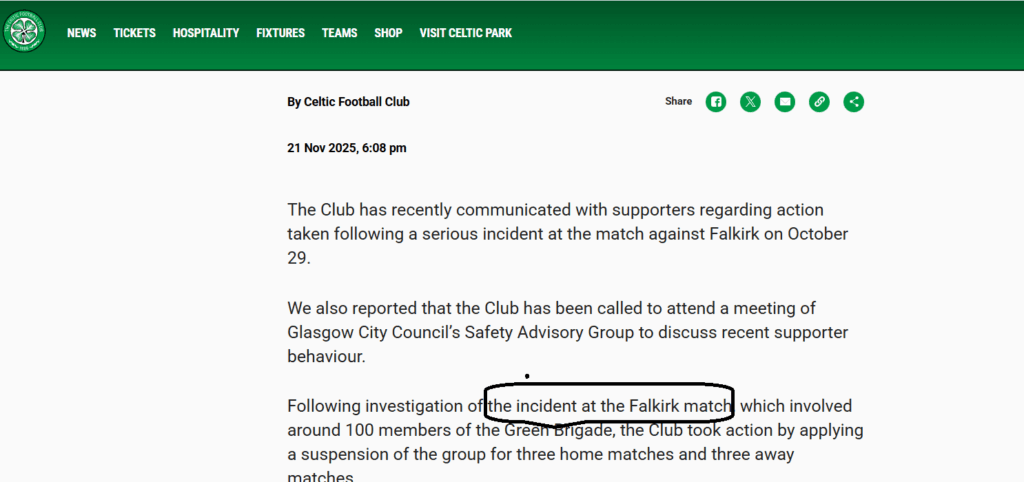 Celtic, Falkirk, Police